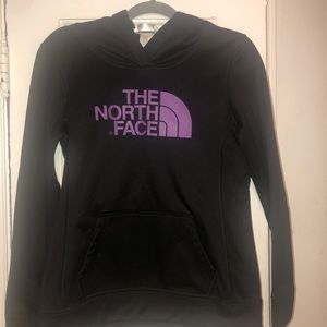 The North Face: Black and Purple Pullover Hoodie